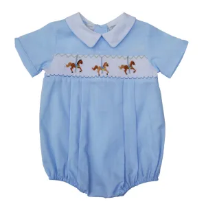 70041-Hand Smocked Blue Baby Boy Bubble Romper