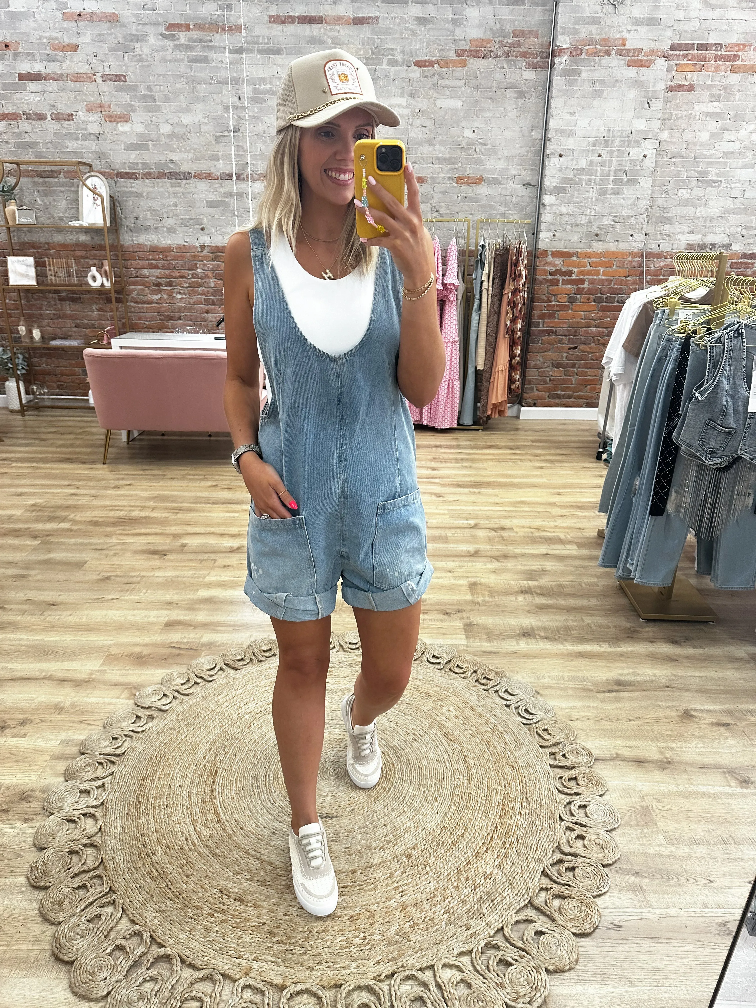 All Fun & Games Bleached Denim Romper