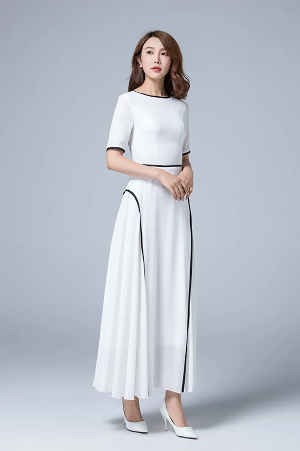 ankle length elegant dress with crew and high waist 1779