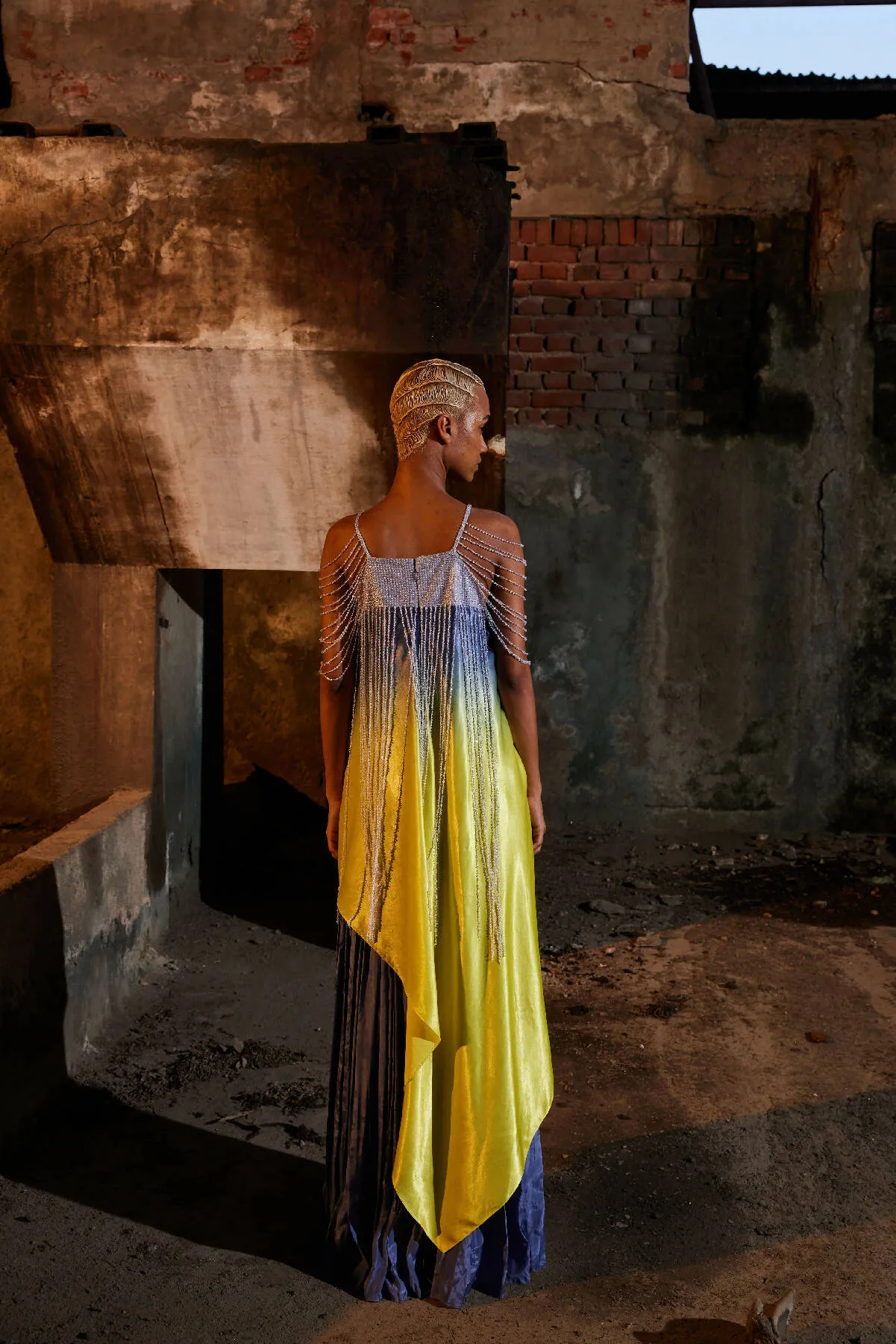 Asymmetric Sequin Draped Dress