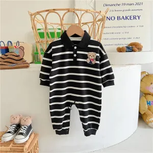 Baby Boy Black And White Striped Romper