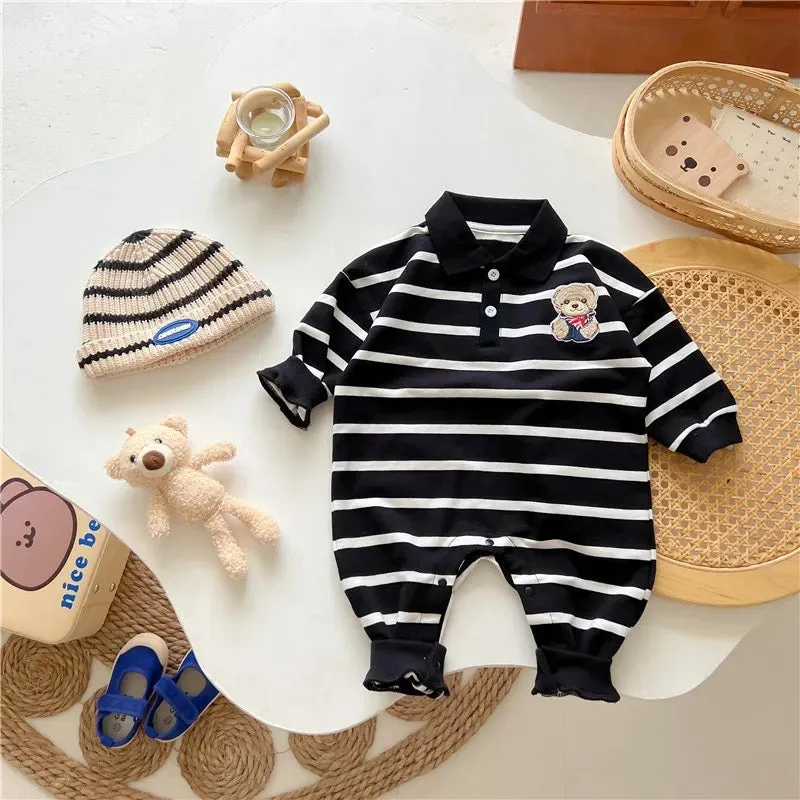Baby Boy Black And White Striped Romper