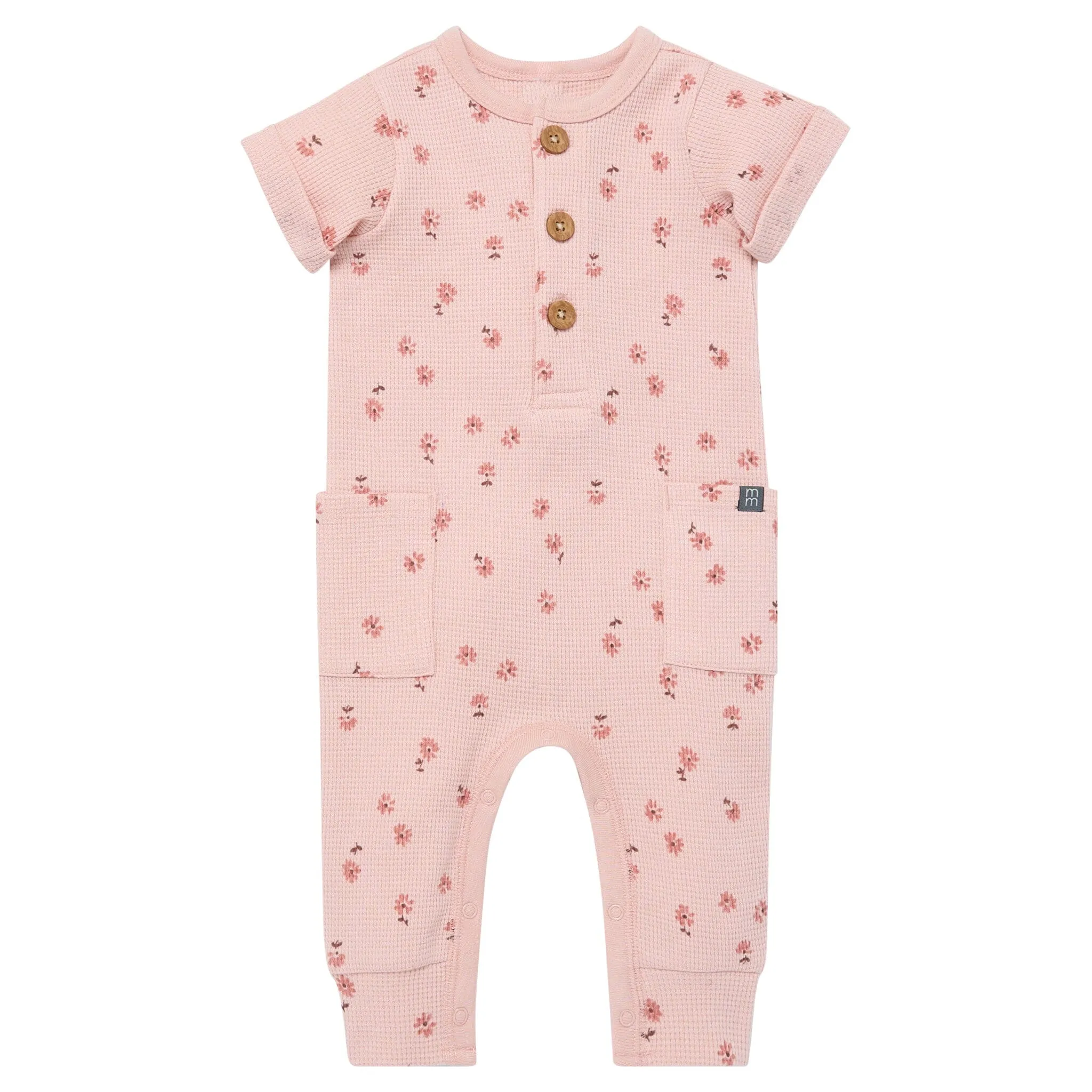 Baby Girls Rose Tossed Daisy Short Sleeve Long Leg Romper