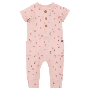 Baby Girls Rose Tossed Daisy Short Sleeve Long Leg Romper