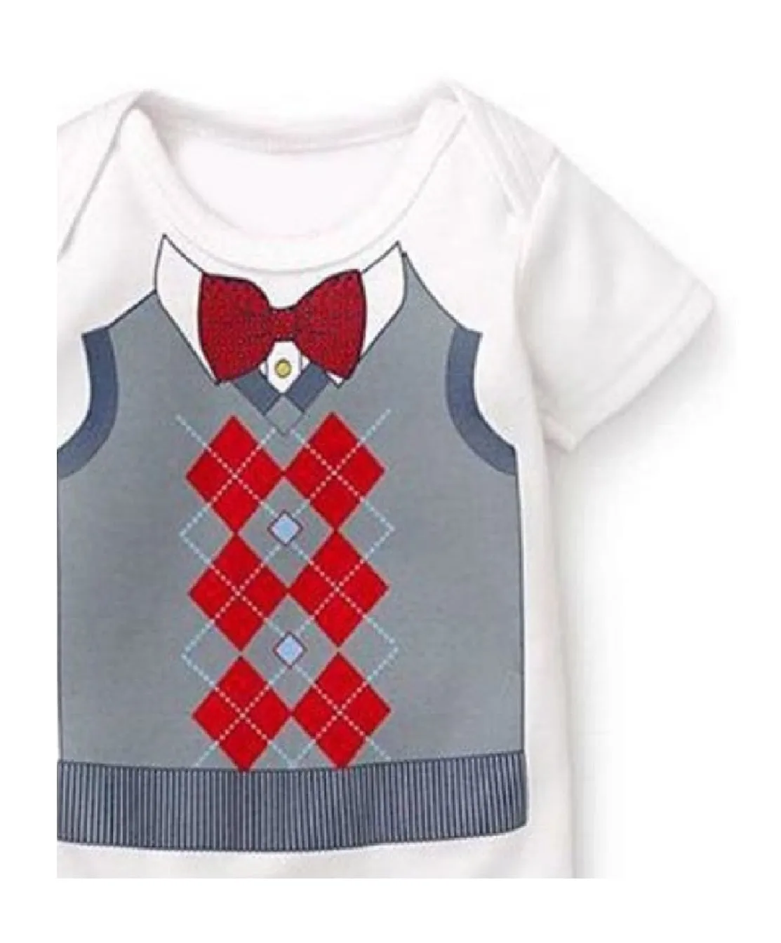 Baby Romper  Red Bowtie Vest Tuxedo Statement