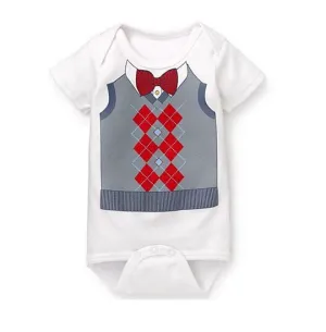 Baby Romper  Red Bowtie Vest Tuxedo Statement
