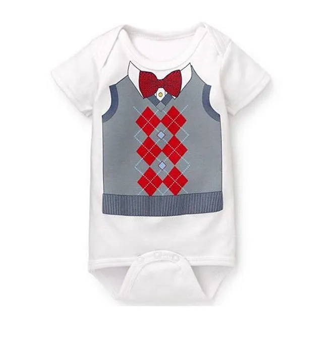 Baby Romper  Red Bowtie Vest Tuxedo Statement