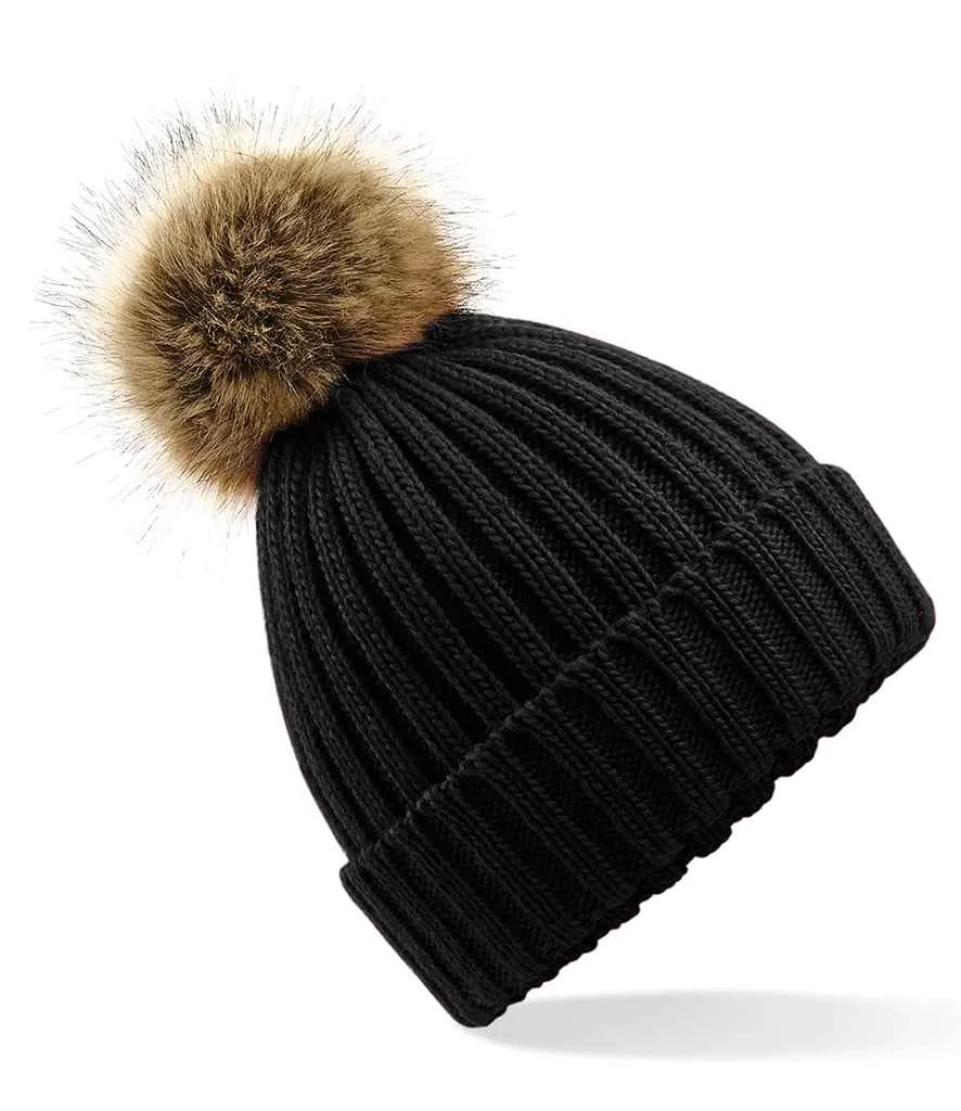 Beechfield Faux Fur Pop Pom Chunky Beanie | Multicolor | One Size