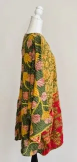 Best Seller: 4 Button Short Kantha Cotton Tunic is Seasonless (Mustard Floral)