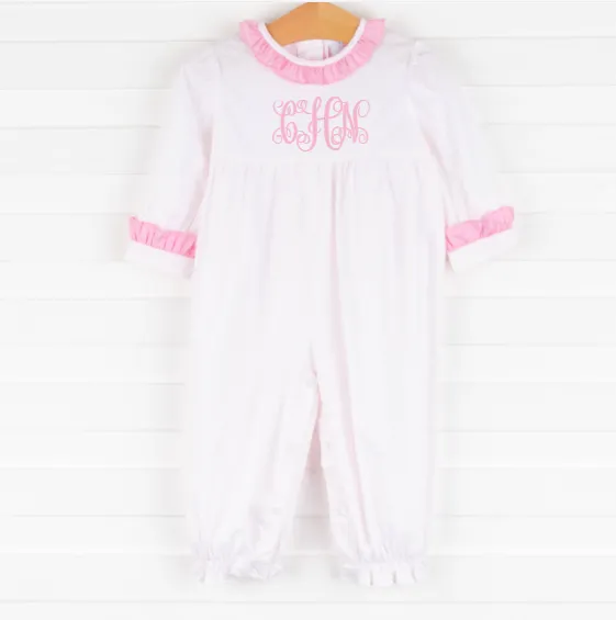 Bitty Dot Ruffle Romper, Pink