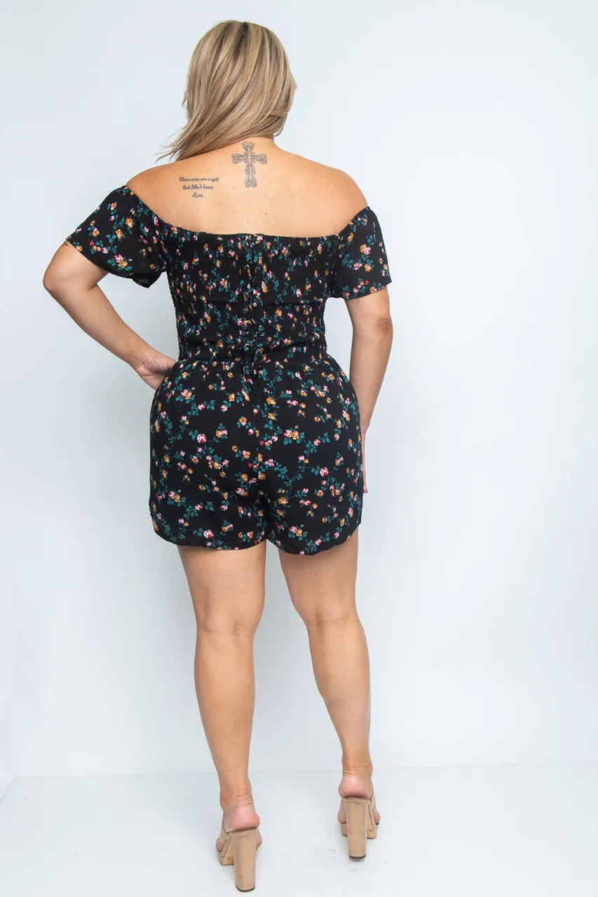 Black Floral Plus Size Romper
