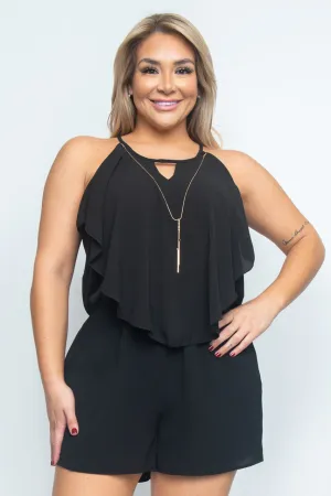 Black Plus Size Romper with Necklace