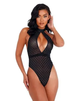 Black/Silver Sheer Glittered Romper