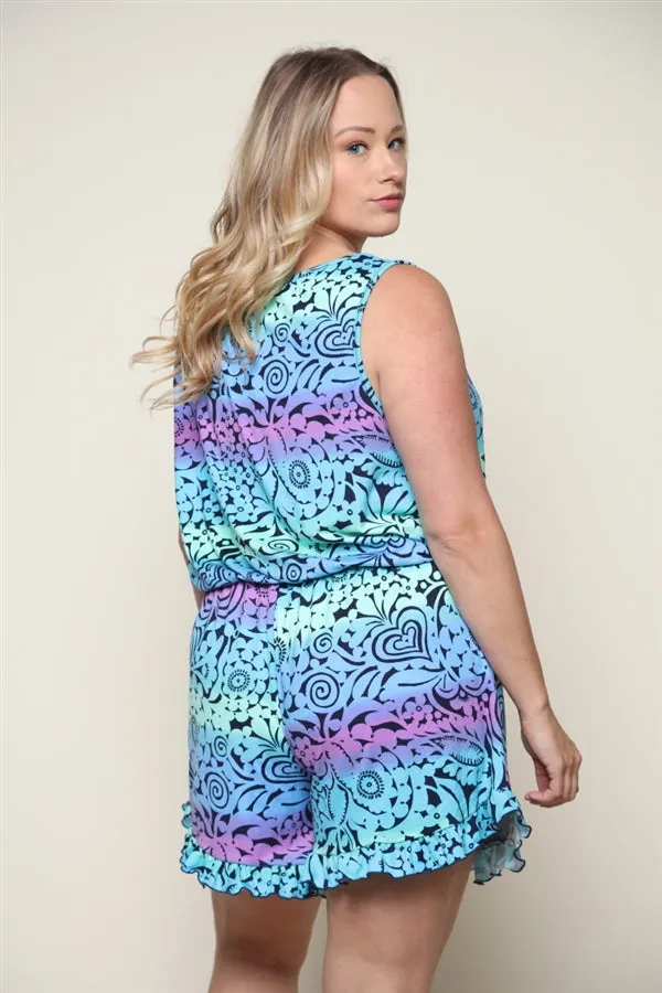 Blue Moroccan Print Plus Size Romper