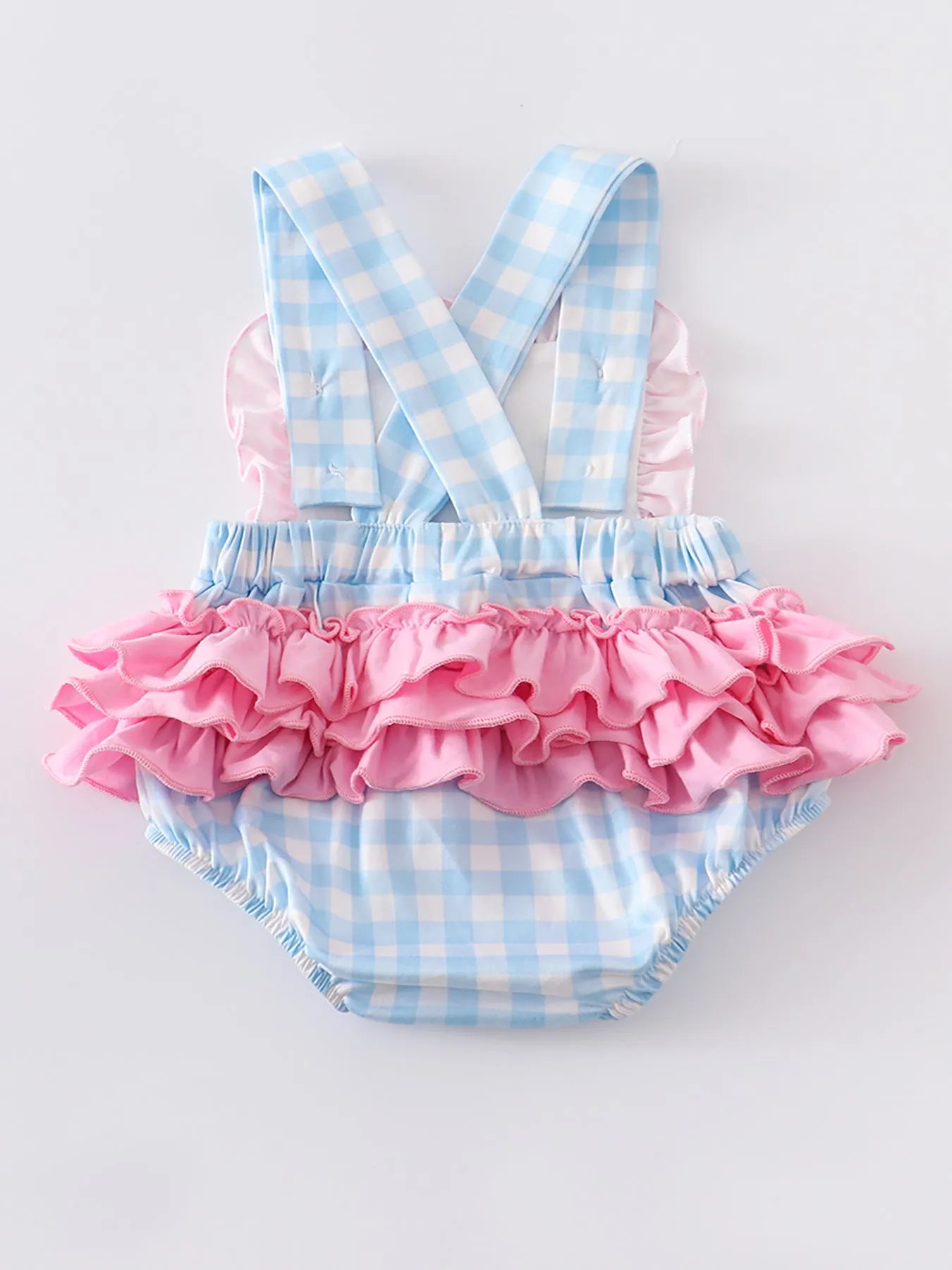 Blue Stripe Rabbit Applique Ruffle Baby Romper