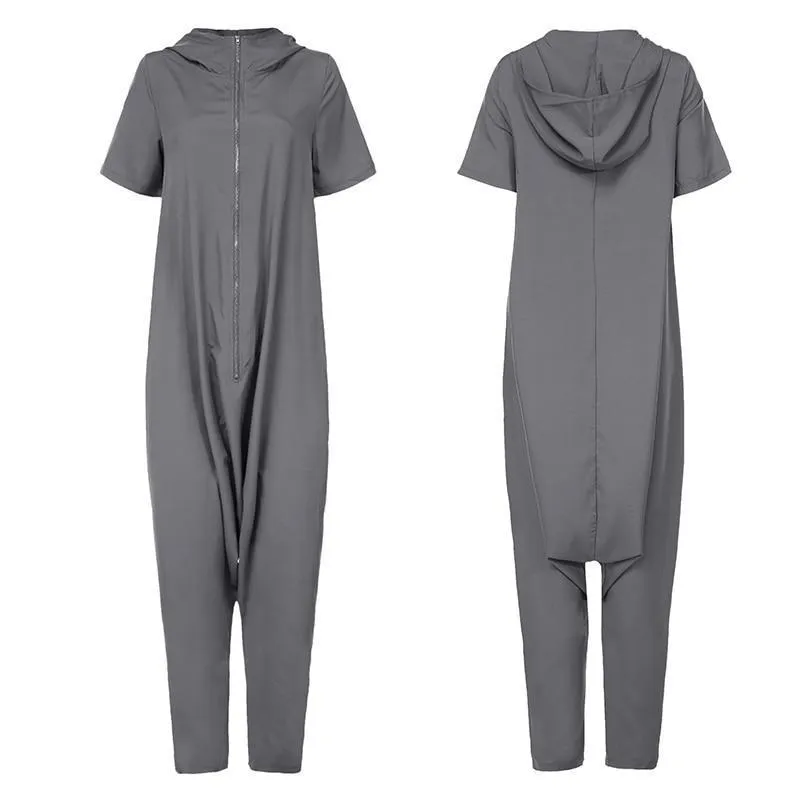 Boho Romper Vintage Short Sleeve with Hood