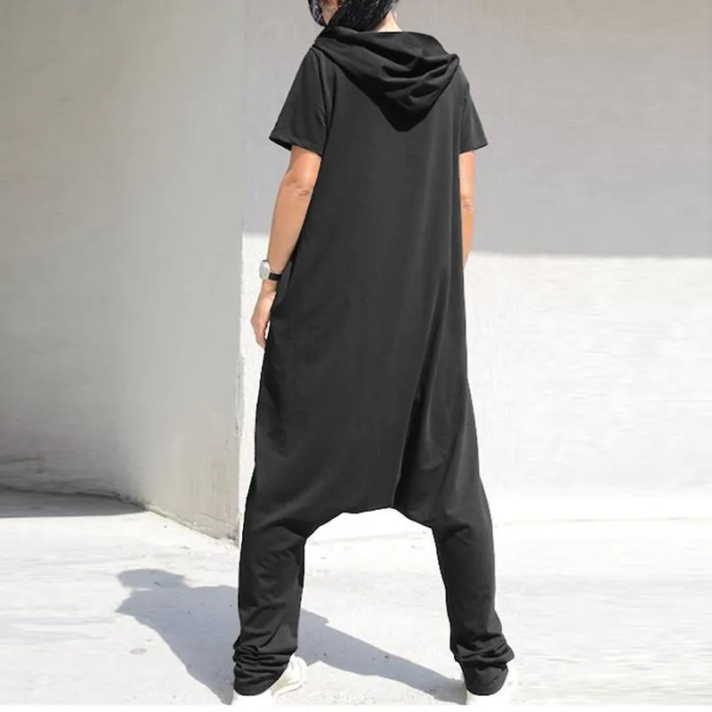 Boho Romper Vintage Short Sleeve with Hood