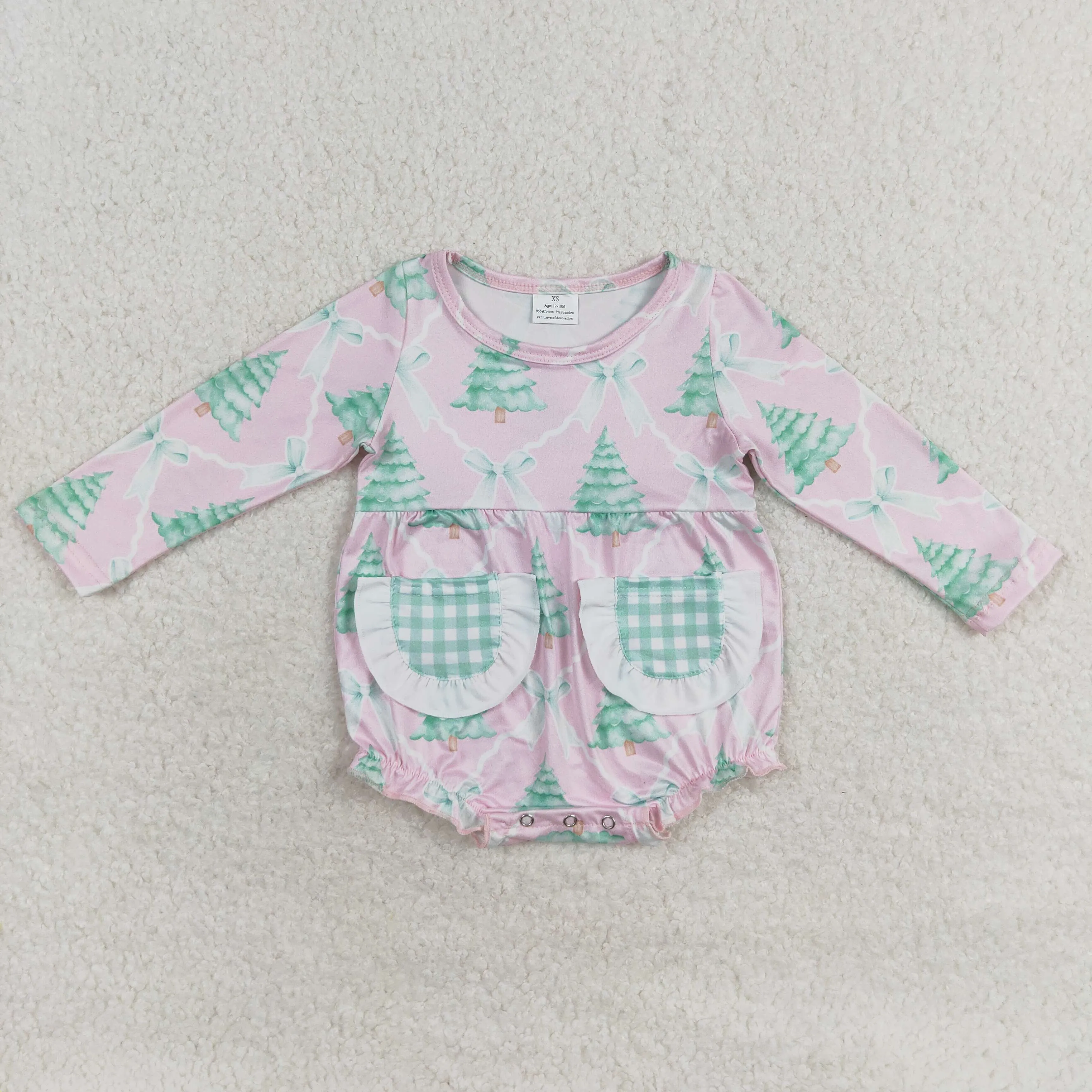 Christmas tree  pockets LR1018  girl romper 202407 RTS