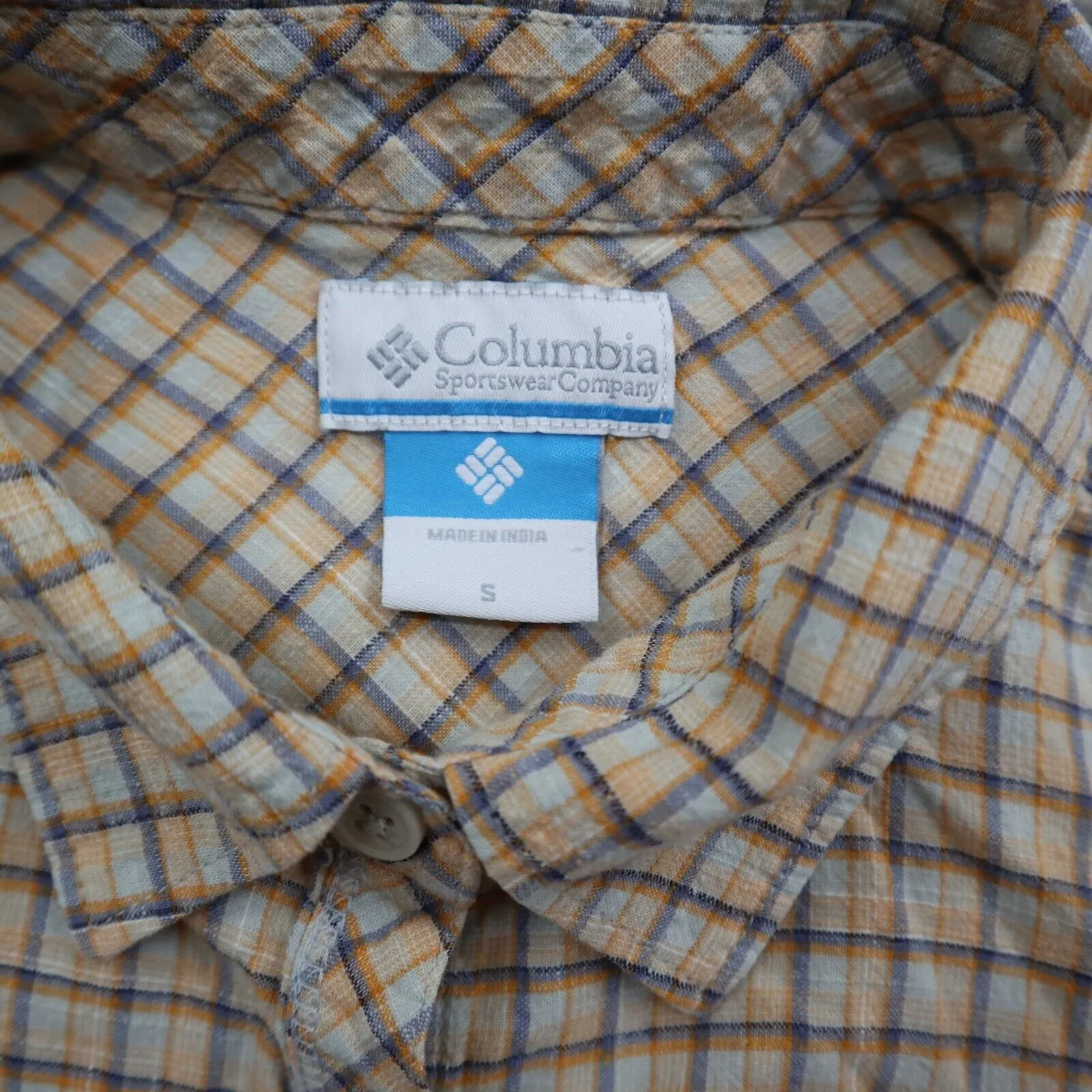 Columbia Womens Button Up Tunic Shirt Long Sleeve Check Orange White Size Small