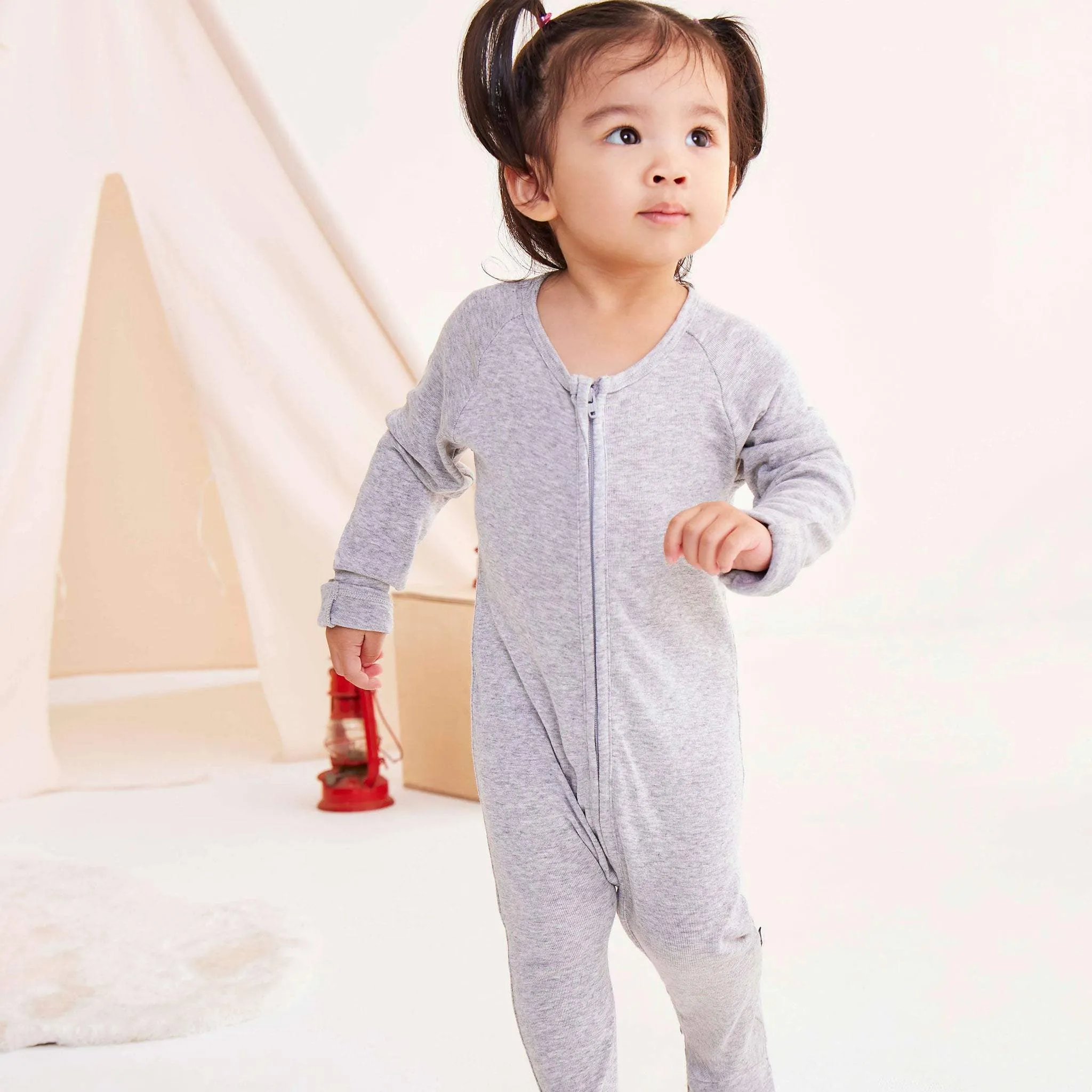 Cotton Modal Double Zip Romper Grey Marle