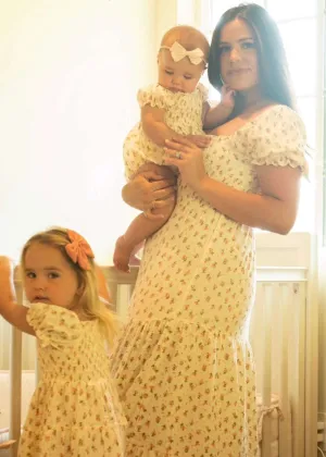 Cream Muslin Puff Sleeve Dress