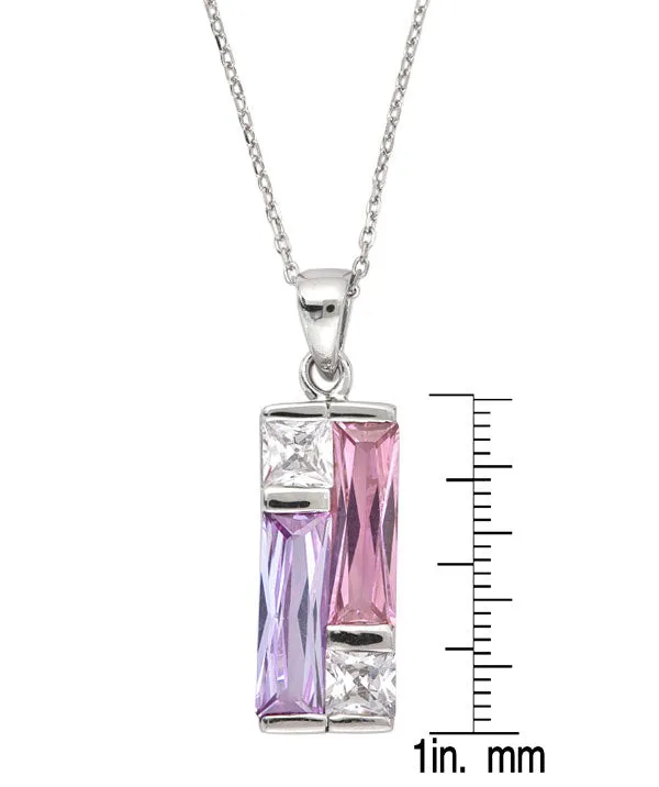 Cubic Zirconia Sterling Silver Rhodium Plated Multi Color Rectangle Shape Pendant