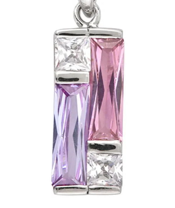 Cubic Zirconia Sterling Silver Rhodium Plated Multi Color Rectangle Shape Pendant