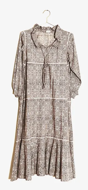 Emily Hope Dress -Ajrakh in Ecru