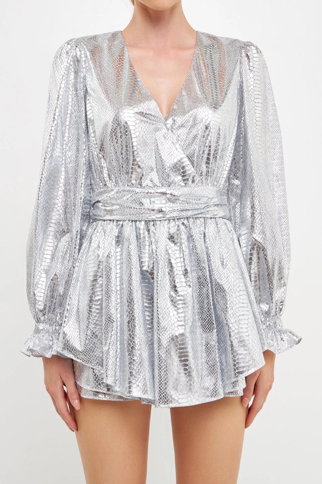 Faux Snakeskin Shorts Romper
