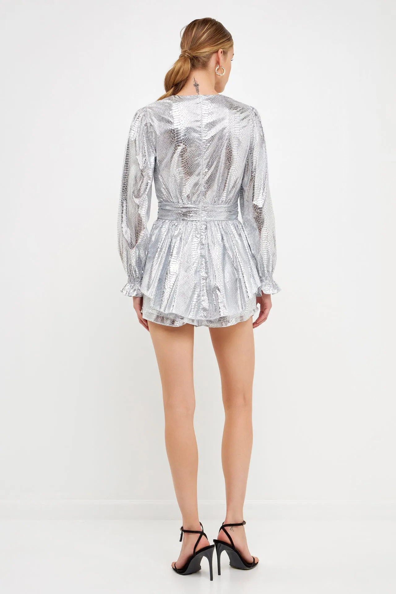 Faux Snakeskin Shorts Romper