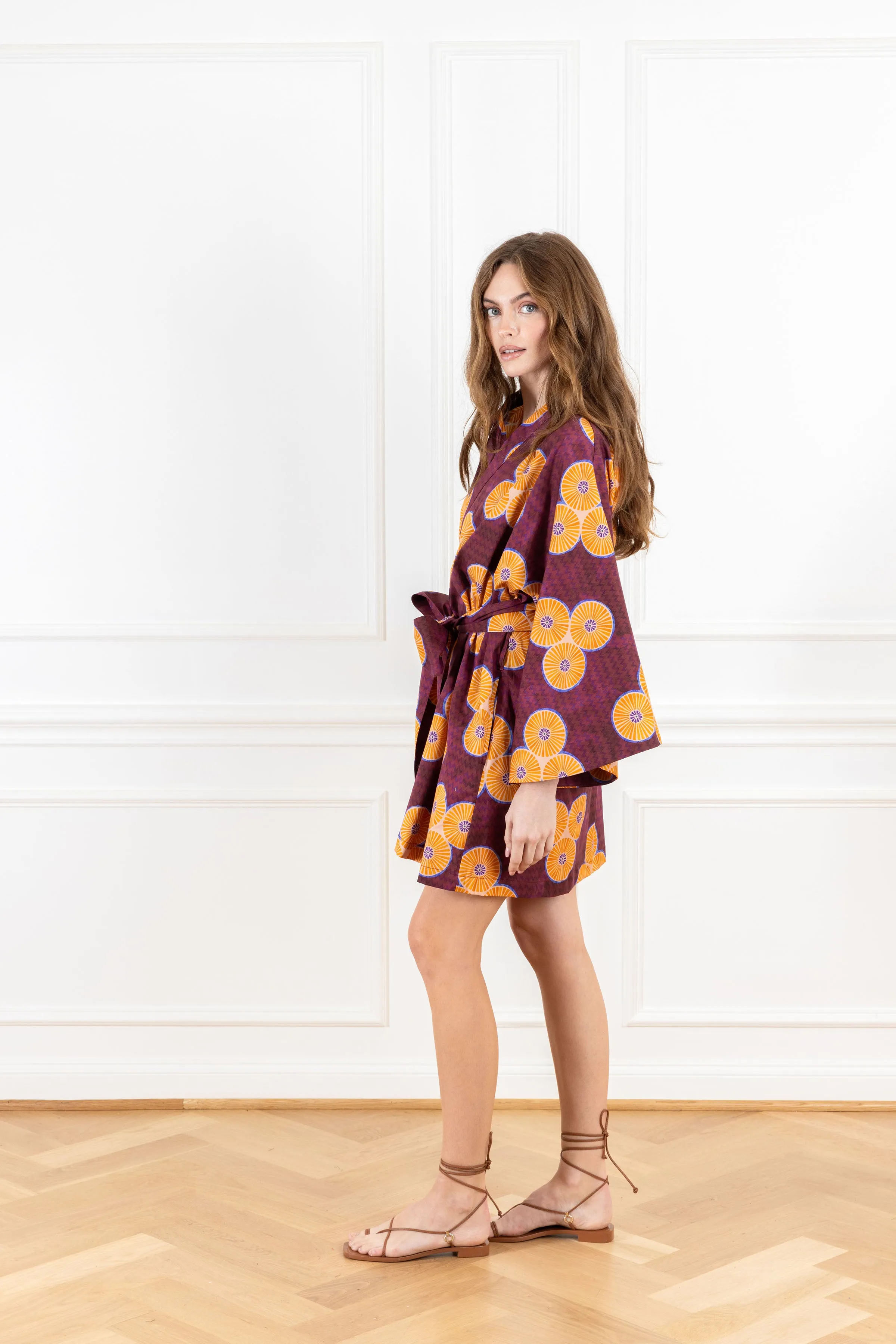 Geometric Orange Mini Wrap Dress