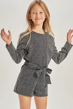 Girls Silver Belted Glitter Romper