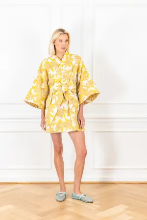 Golden Bamboo Jacquard Mini Wrap Dress