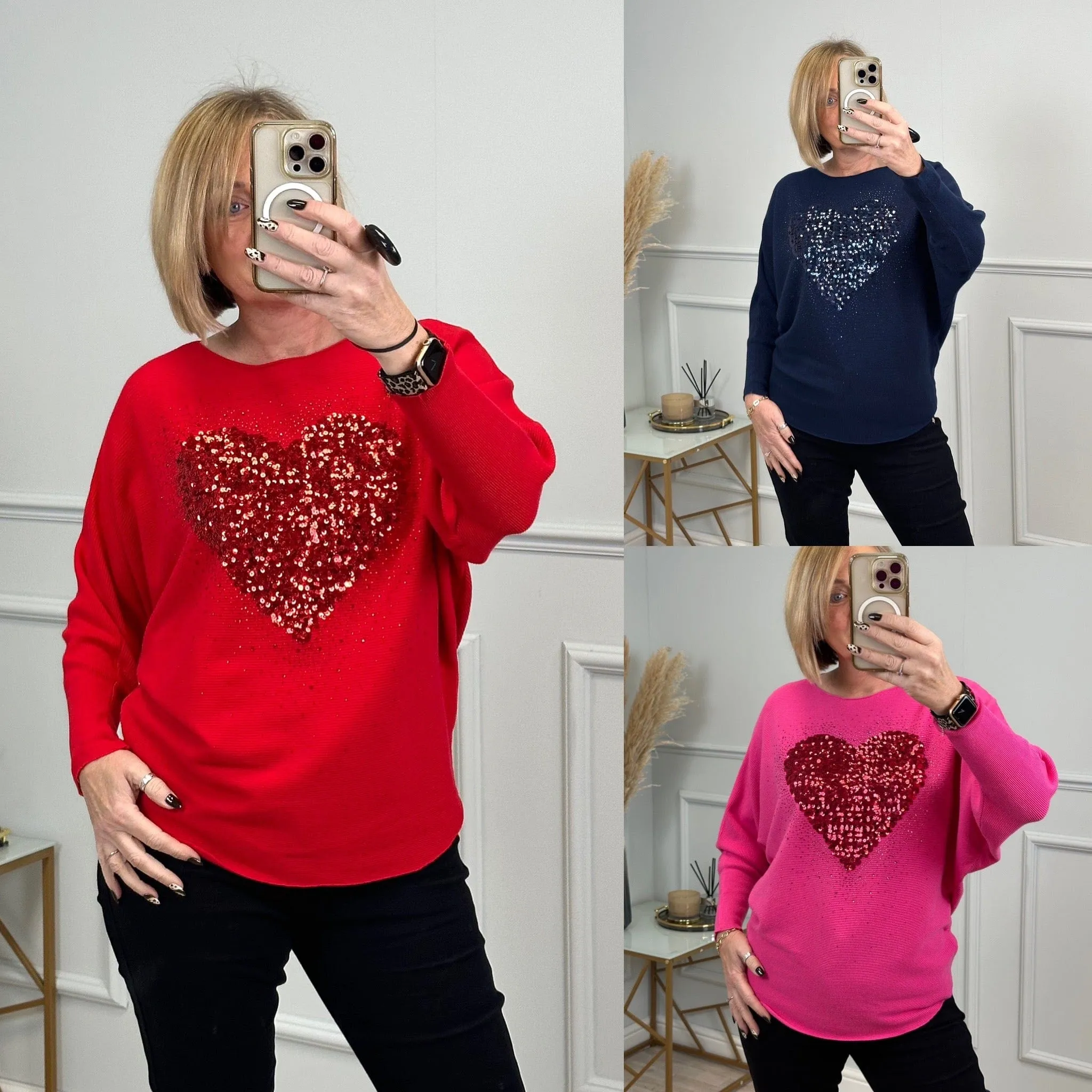 Heart Burst Sequin Jumper 8-16 Fucshia