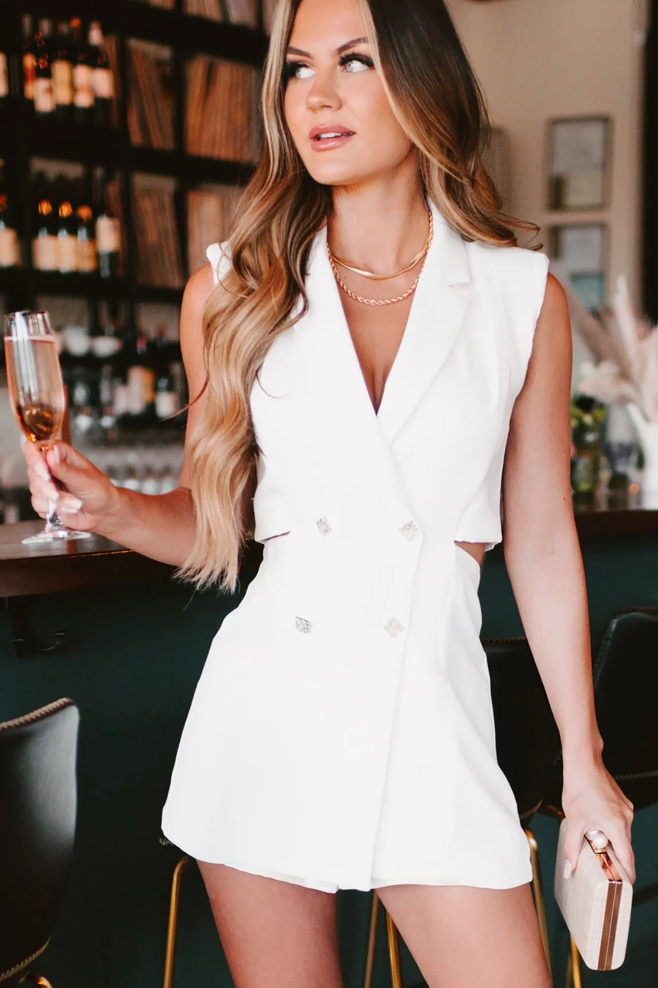 Iconic Looks Sleeveless Blazer Romper (Off White)