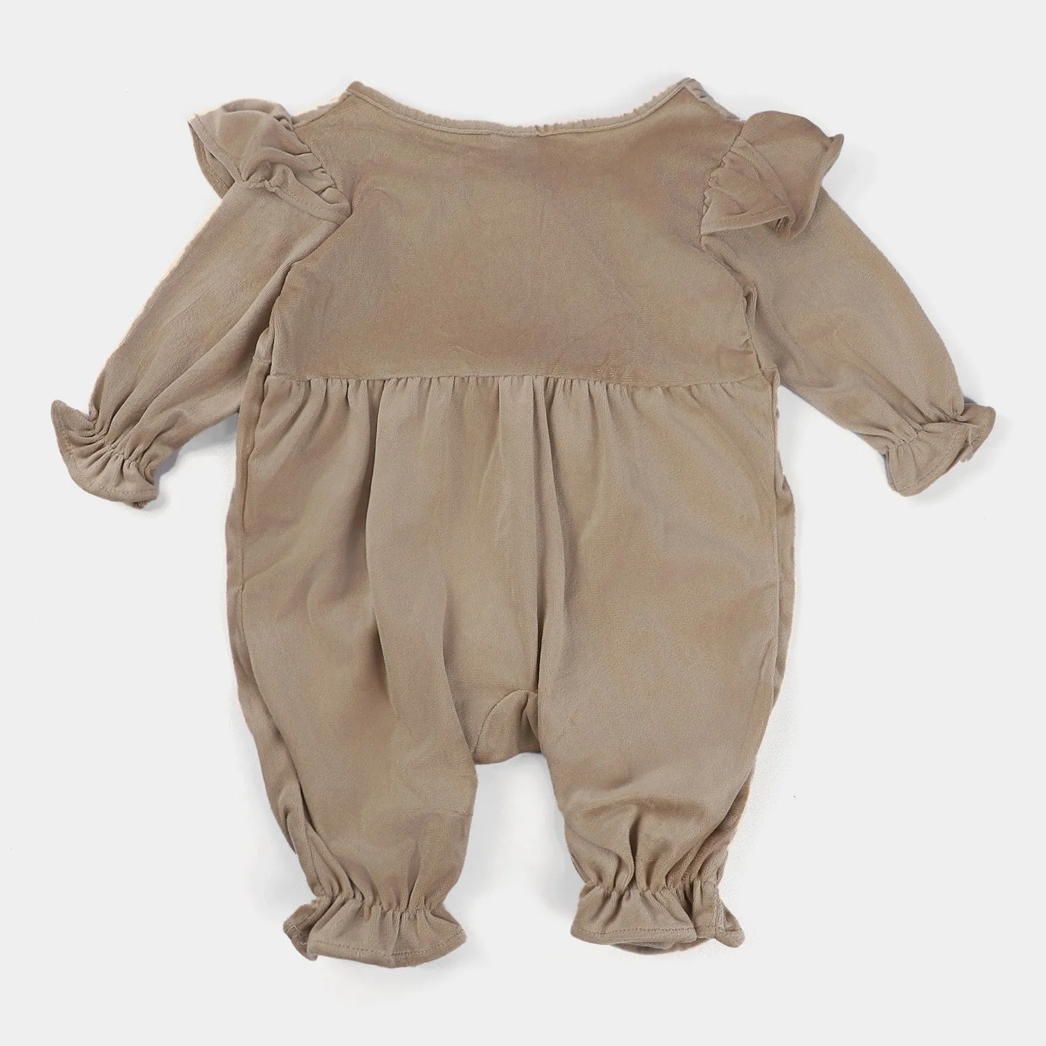 Infant Girls Suede Woven Romper Bow-KHAKI