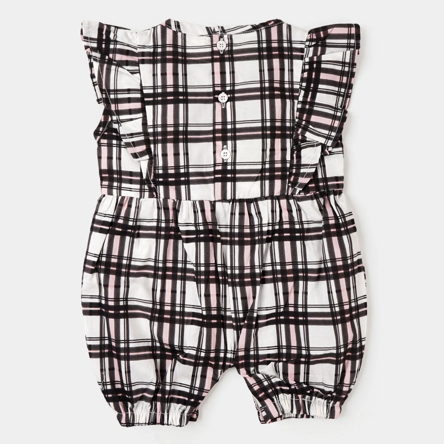 Infant Girls Woven Romper Check Bow - BLACK