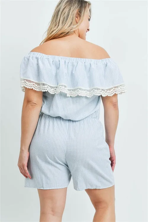 Jade Stripe Cold Shoulder Plus Size Romper
