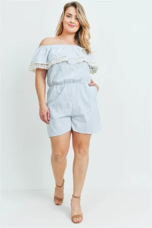 Jade Stripe Cold Shoulder Plus Size Romper