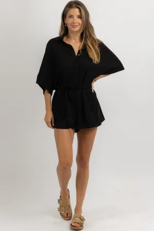KEEPER BLACK LINEN ROMPER