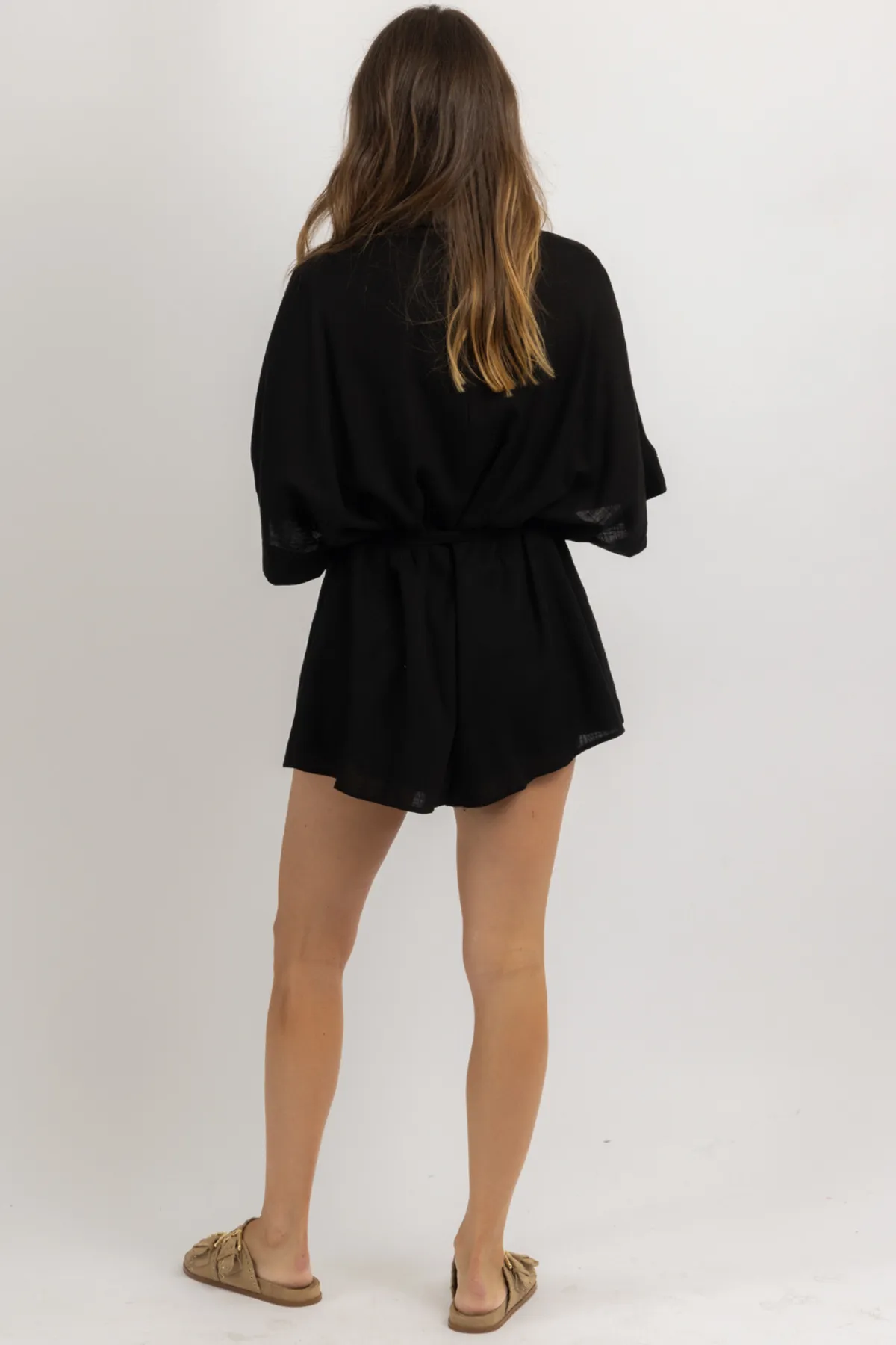 KEEPER BLACK LINEN ROMPER