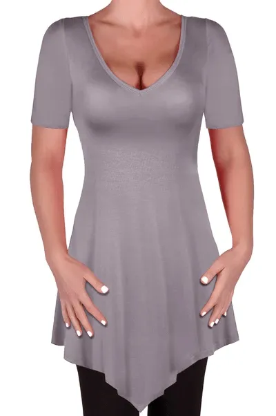 Keira V Neck Short Sleeve Flared Tunic Top