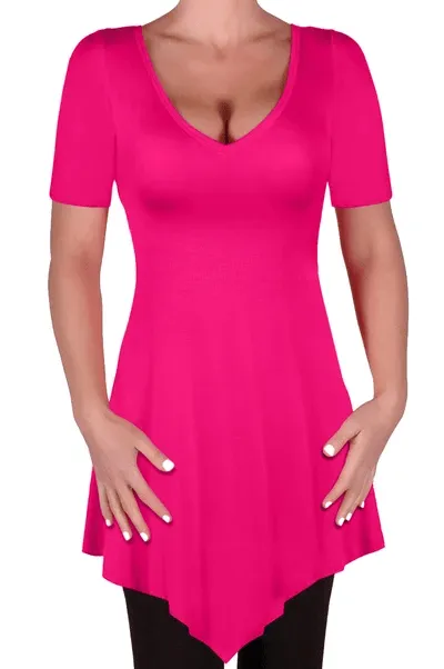 Keira V Neck Short Sleeve Flared Tunic Top