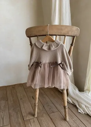 Knit Tulle Romper | Beige