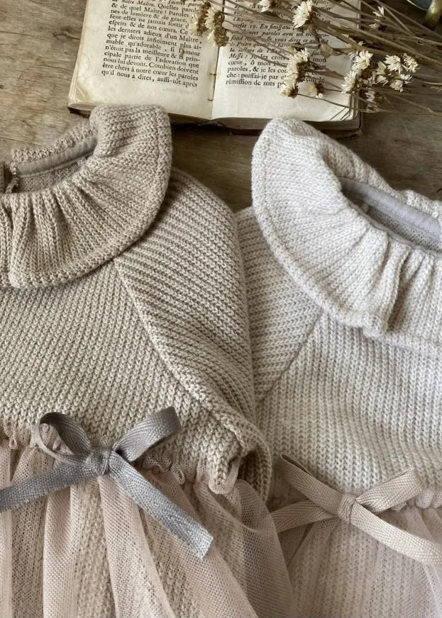 Knit Tulle Romper | Beige