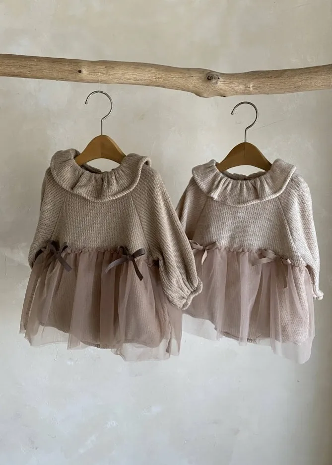 Knit Tulle Romper | Beige