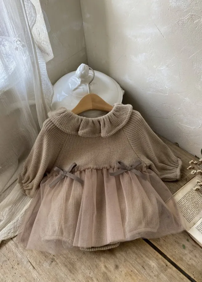 Knit Tulle Romper | Beige