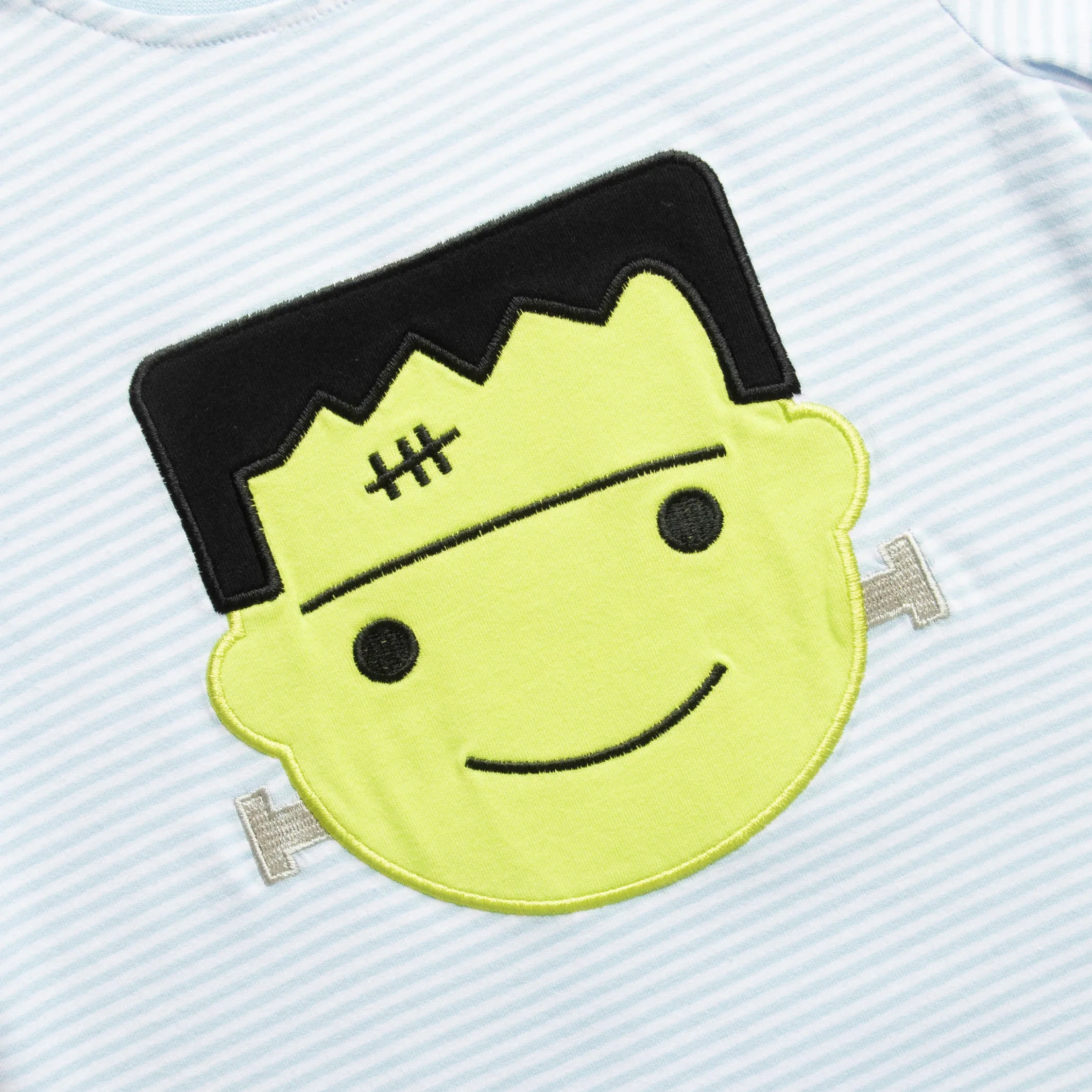Lil Monster Applique Romper, Blue Stripe