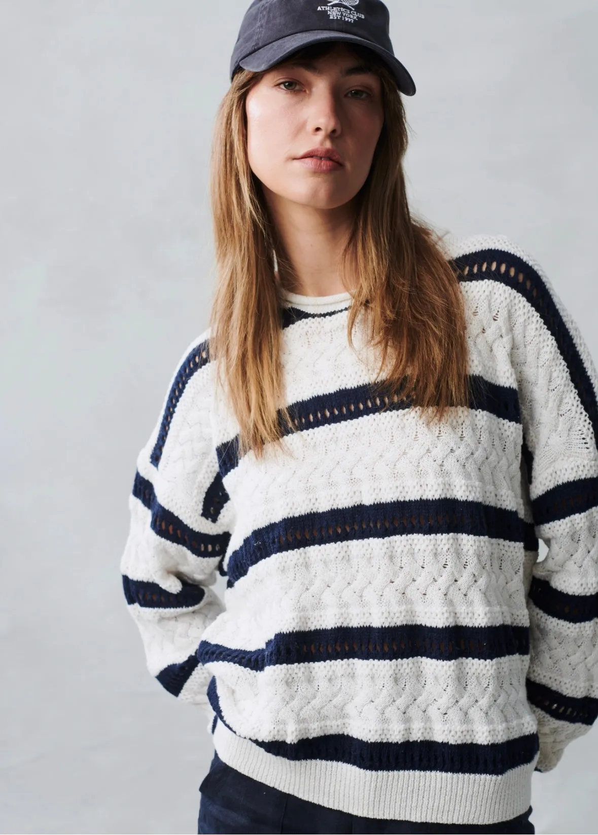 Little Lies Arty Jumper - blue and white stripe