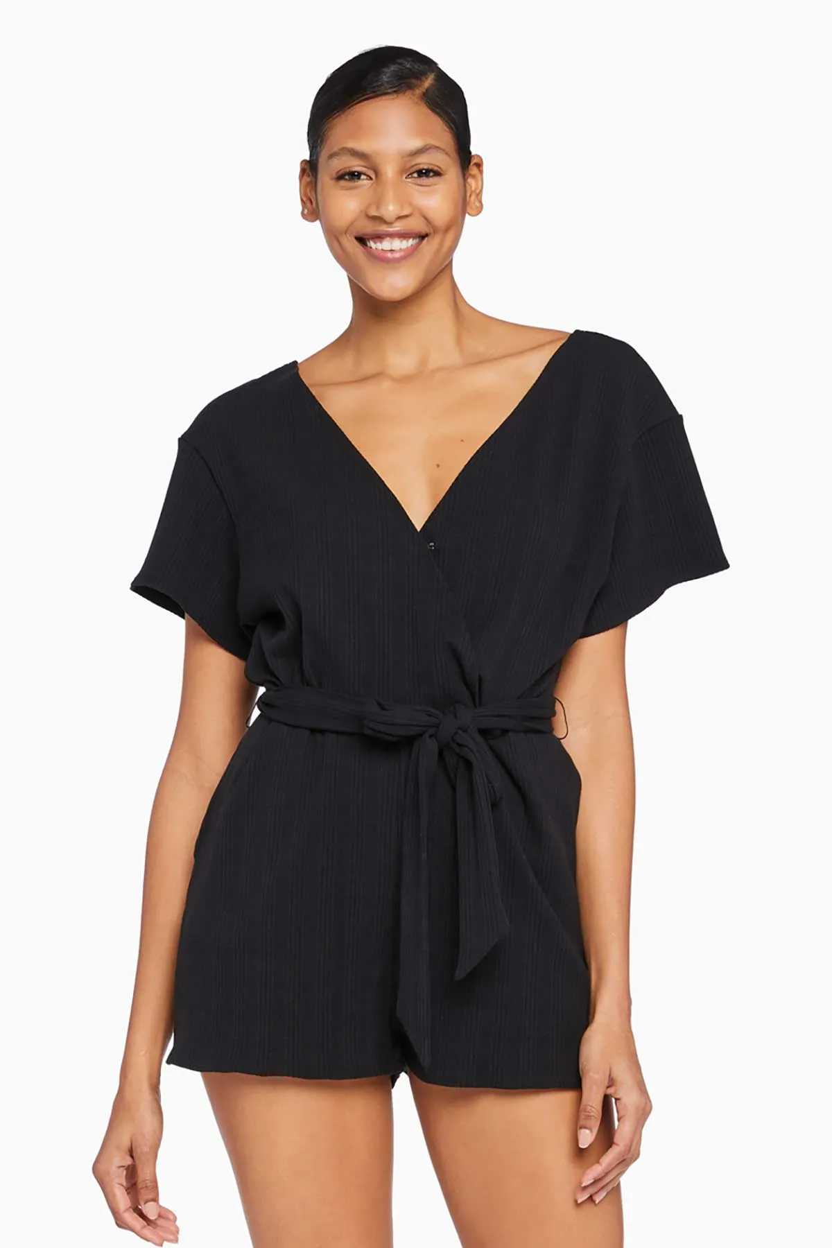 Logan Organic Rib Romper - Black Organic Rib